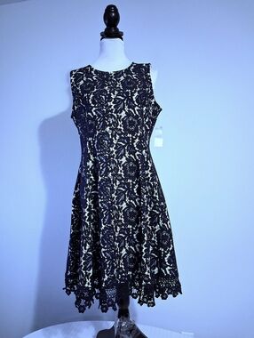 Mother Of The Groom Navy Lace Midi Dress with Ivory Underlay Size 14